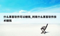 什么黑客软件可以赚钱_利用什么黑客软件技术赚钱