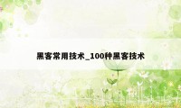 黑客常用技术_100种黑客技术