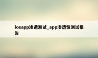 iosapp渗透测试_app渗透性测试报告