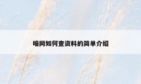 暗网如何查资料的简单介绍