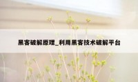 黑客破解原理_利用黑客技术破解平台