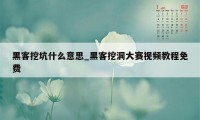 黑客挖坑什么意思_黑客挖洞大赛视频教程免费